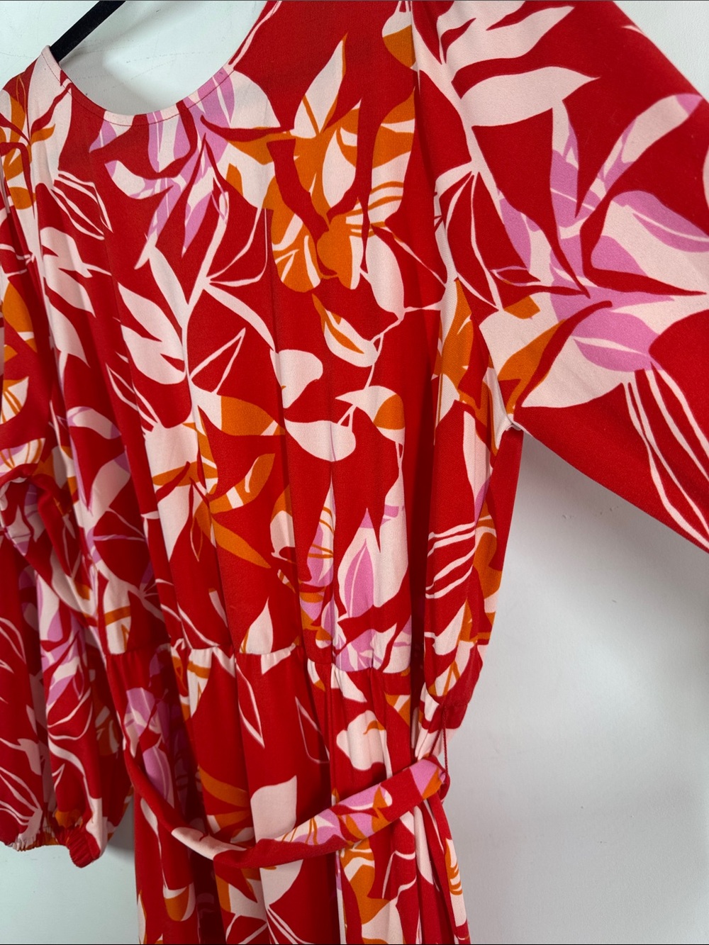 Eloquii Floral Midi Dress Red Pink Size 18 Belted Long Sleeve Summer Boho Chic - Picture 14 of 15